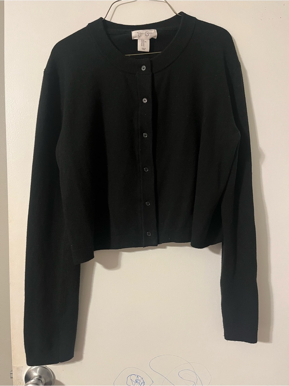 Jessica Simpson Black Crewneck Button Cardigan